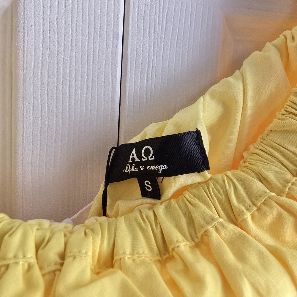 Alpha & Omega Off The Shoulder Yellow Ruffled Blouse Size S - Picture 5 of 6